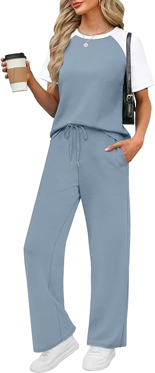 WIHOLL 2 Piece Sets for Women Resort Wear Travel Vacation Outfits Summer Short Sleeve Lounge Sets | Amazon (US)