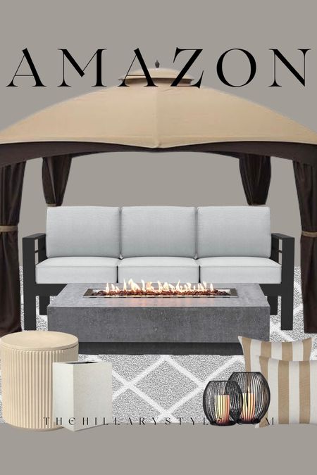 AMAZON Modern Outdoor Essentials: Fireplace Table, Patio Sofa, Canopy, Are Rug, Side Table Cooler, Throw Pillows, Planter, Candleholders .

#LTKSeasonal #LTKstyletip #LTKhome