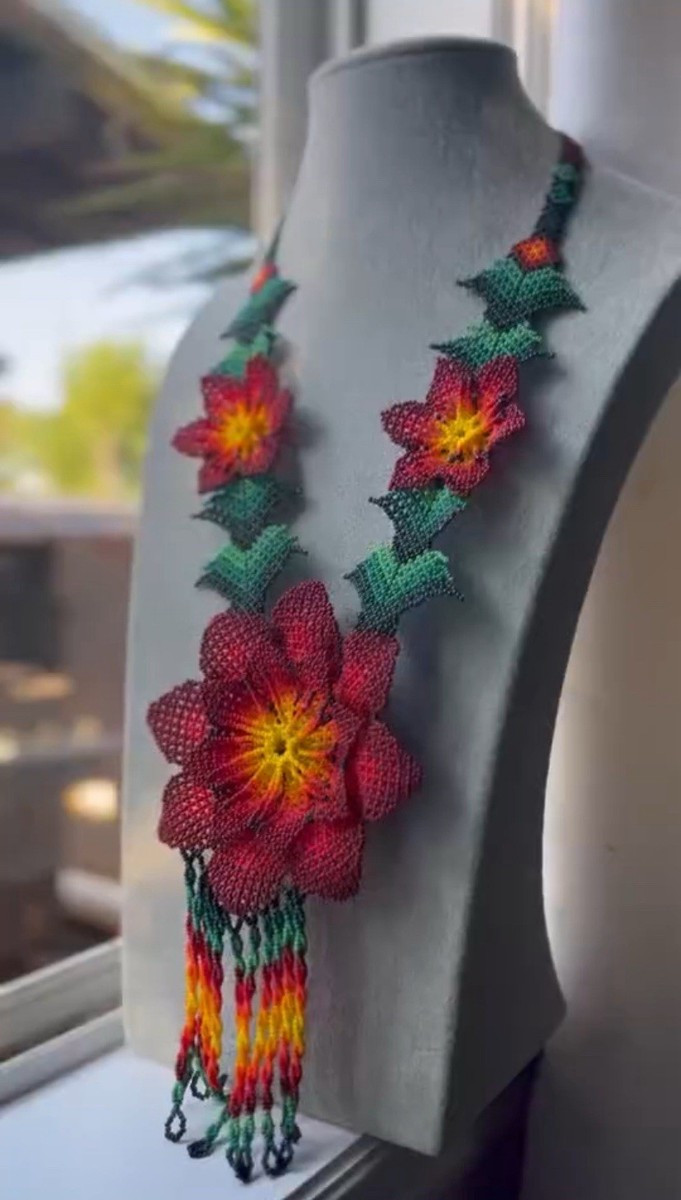 Vintage Huichol Indian Beaded Flower Folk Art Boho Necklace (JN-41) | eBay US