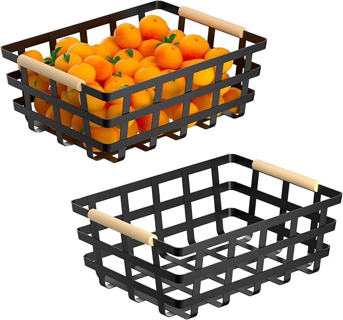 Large Farmhouse Wire Baskets Metal Storage Bin Basket Storage Organizer Farmhouse fruit Bin with ... | Amazon (US)