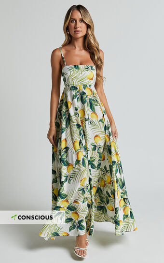 Cardi Maxi Dress - Strappy Straight Neck A Line Dress in Yellow | Showpo (US, UK & Europe)