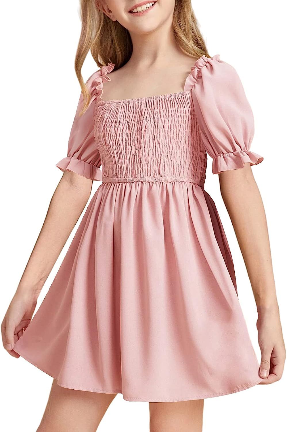 Little Girls Kids Summer Chiffon Ruffle Mini Dress Square Neck Lantern Sleeve Short Dress Tulle S... | Amazon (US)