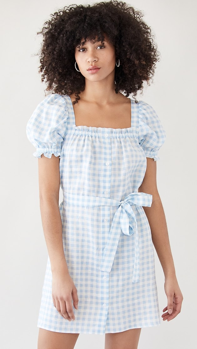 Brigitte Linen Mini Dress In Blue Vichy | Shopbop