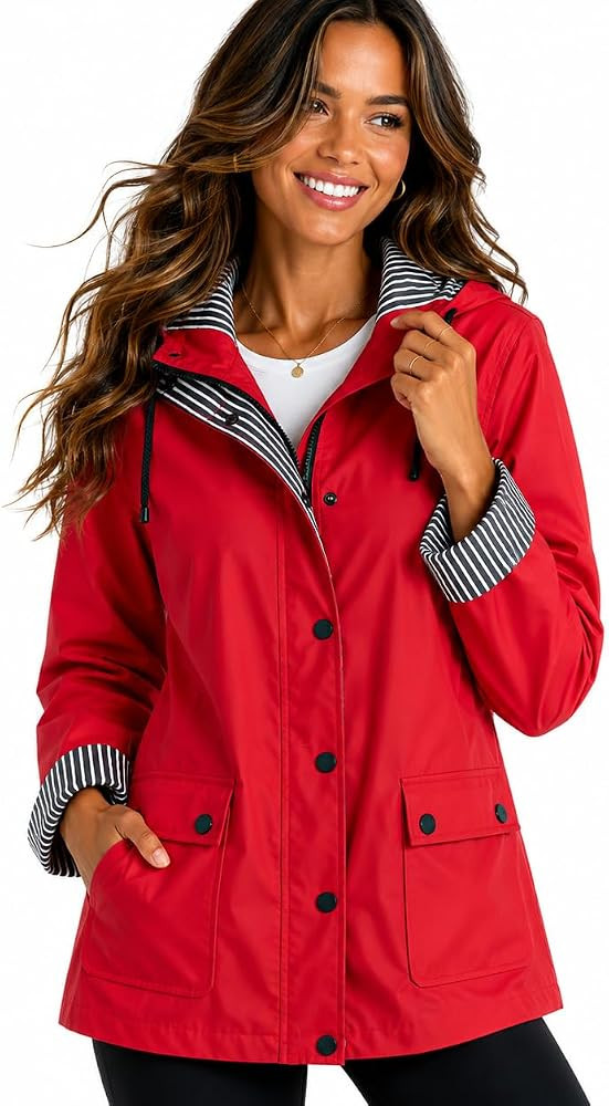 URBAN REPUBLIC Womens Rain Jacket - Lightweight Insulated Water Resistant Slicker Shell Rain Coat... | Amazon (US)