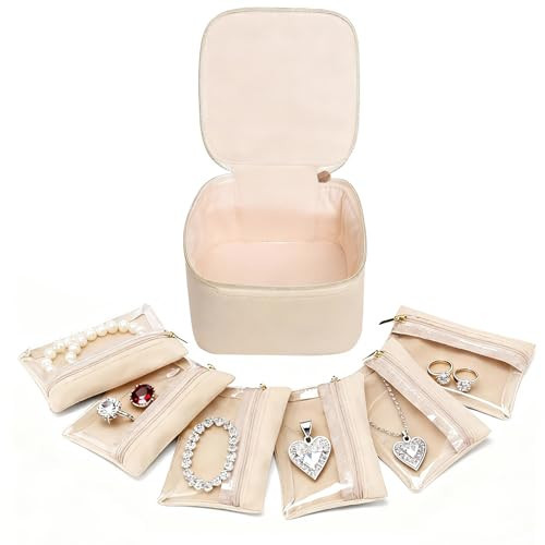 Sdfvsdg Travel Jewelry Case Small Jewelry Box Organizer with 6 Velvet Jewelry Zipper Pockets Bag Portable Travel Jewelry Storage Birthday Gifts for Women Rings Earrings Necklaces | Amazon (US)
