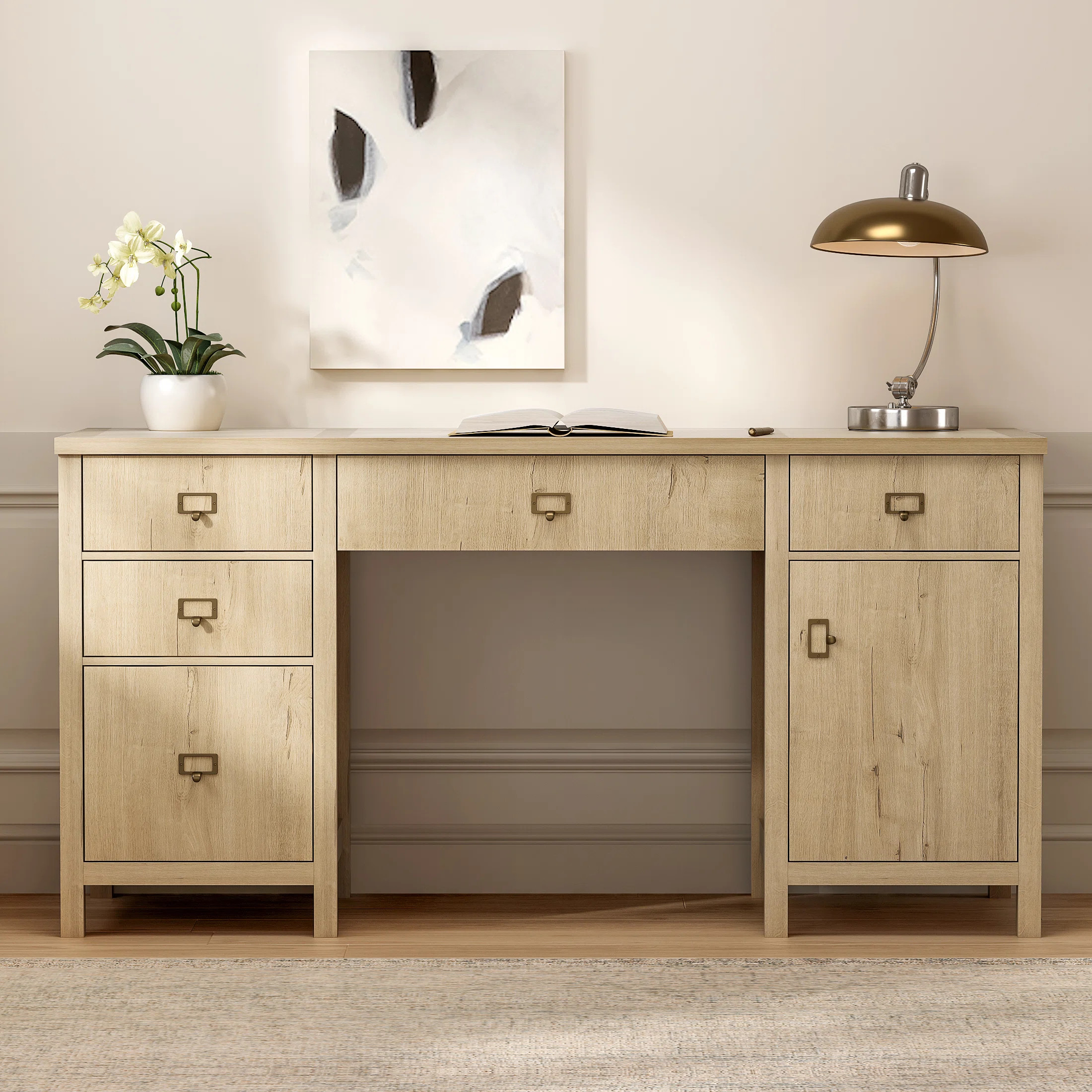 Latitude Run® 59 Inch Executive Office Desk With Built-In File Cabinets | Wayfair | Wayfair North America