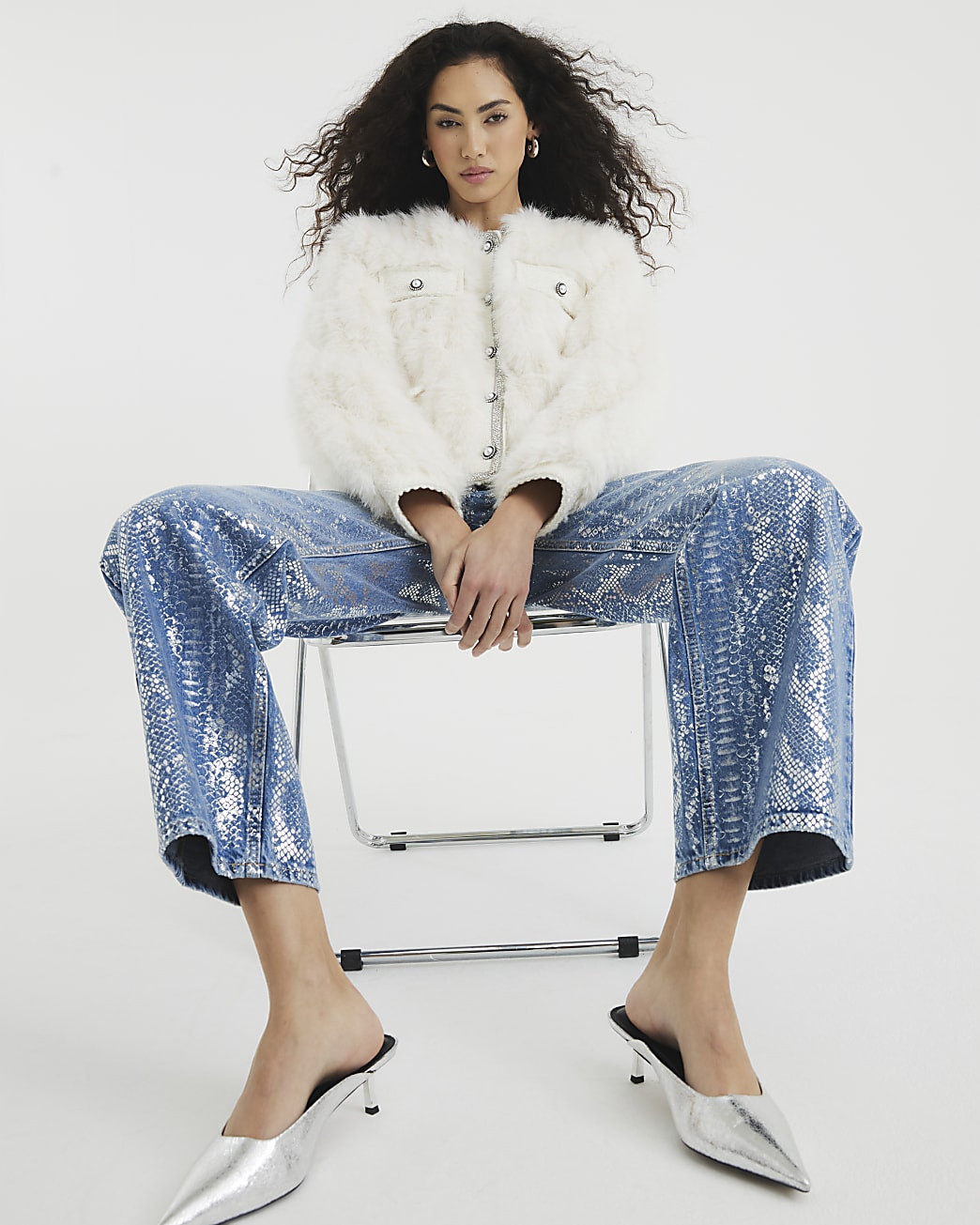 Blue Denim Relaxed Straight Snake Jeans | River Island UK & IE