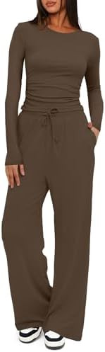 Darong Women's 2 Piece Sets 2025 Fall Outfits Long Sleeve Wide Leg Tracksuits Casual Lounge Set M... | Amazon (US)