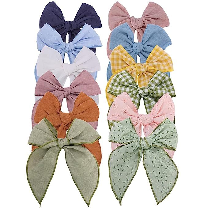 Fable Bow Hair Clips Baby Girls Women Cotton Linen Hair Bow Clips Large Sailor Hair Bows Accessor... | Amazon (US)