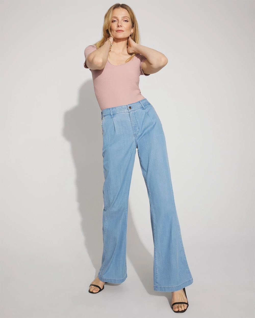 Petite High-Rise Wide-Leg Jean with Chain Trim | White House Black Market
