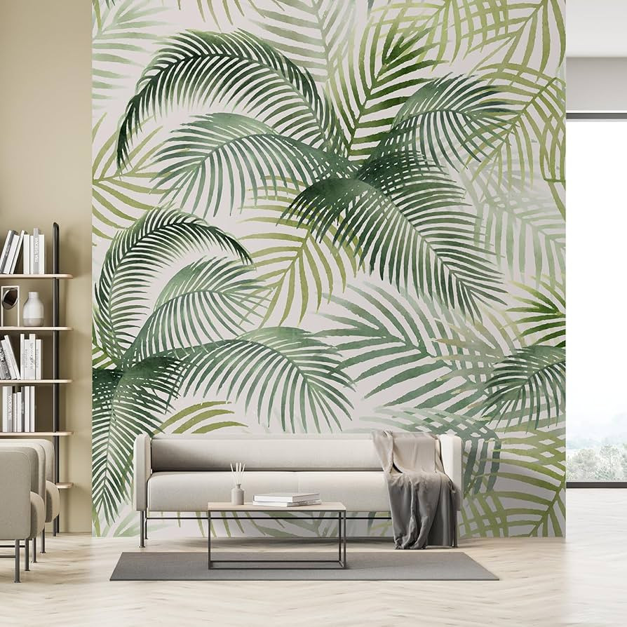 MUDECOR Wall Mural Soft Palm Leaves Gentle Green Botanical Not Peel and Stick, Non-Woven Wallpape... | Amazon (US)