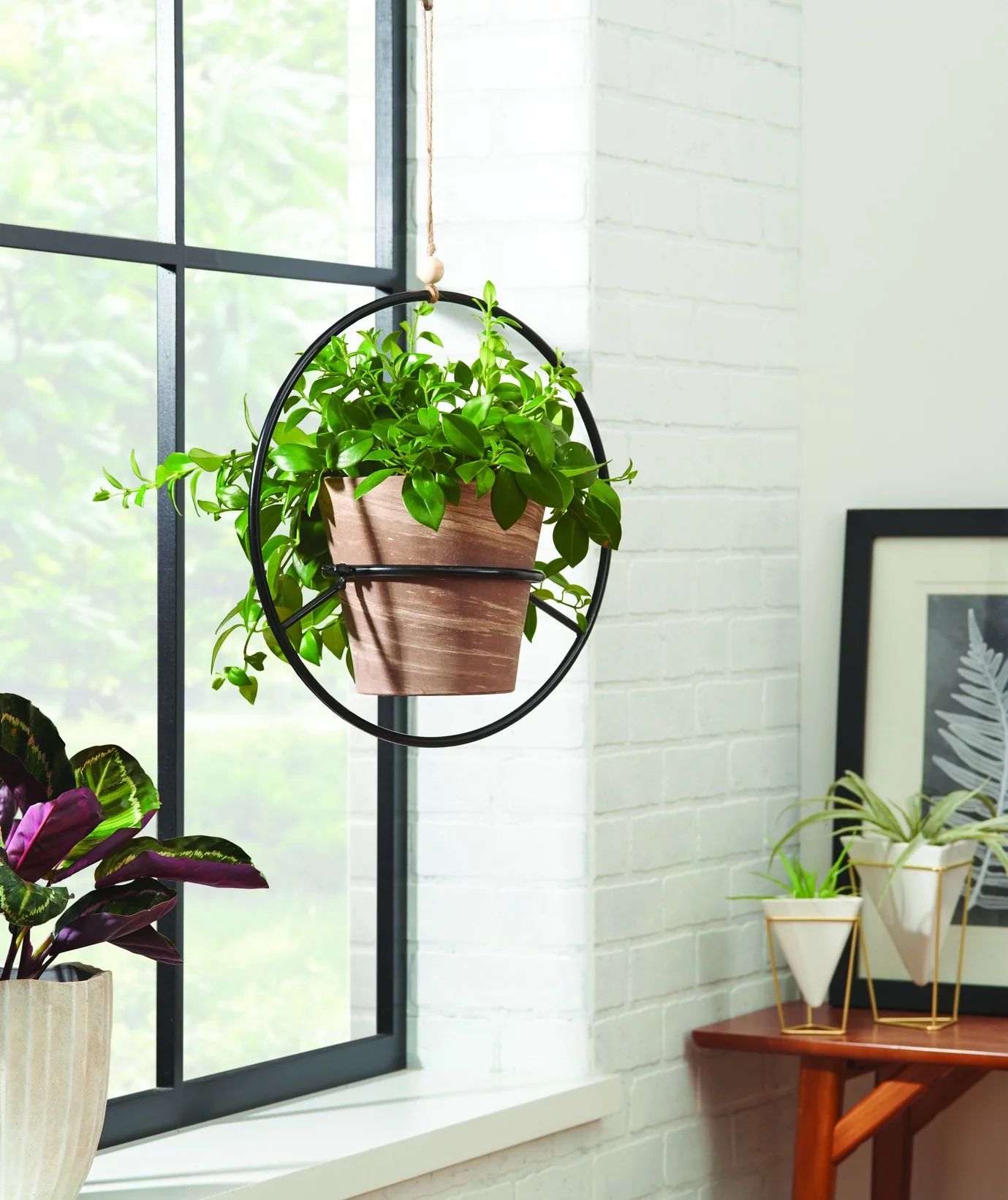 Better Homes & Gardens Round Iron Black Plant Hanger, 16.1 in W x 7.9 in D x16.1 in H, Holds 8 In... | Walmart (US)