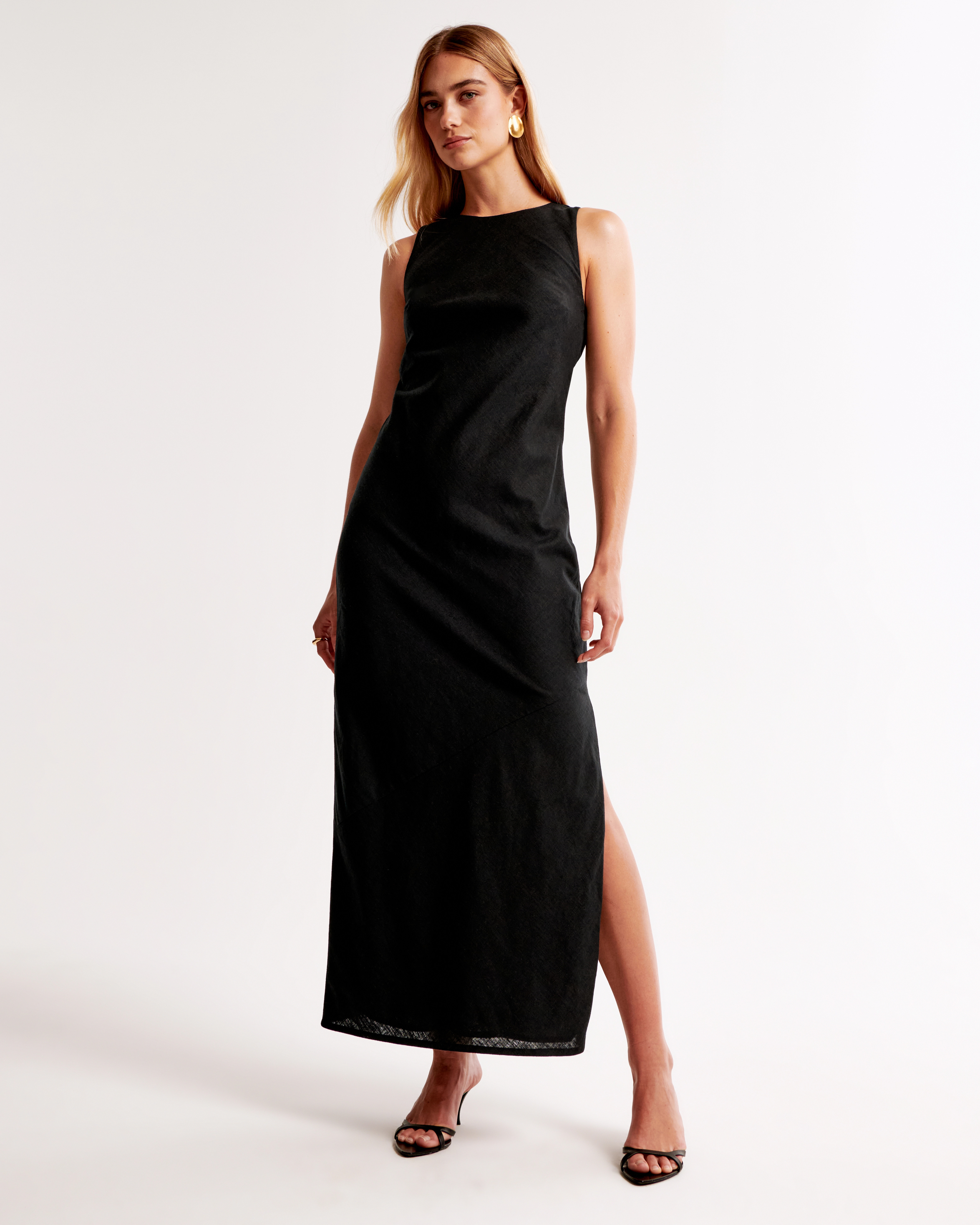High-Neck Linen-Blend Maxi Dress | Abercrombie & Fitch (US)