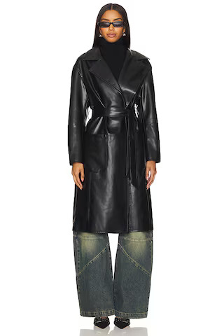 Tyra Faux Leather Trench in Black | Revolve Clothing (Global)
