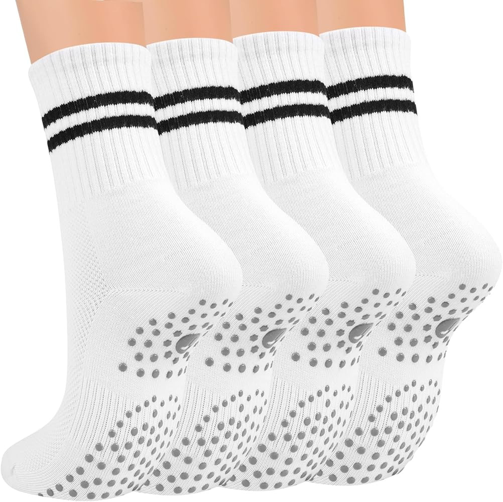 Toes Home Pilates Socks for Women with Non Slip Grippers, Yoga Crew Socks for Barre Hospital Stic... | Amazon (US)