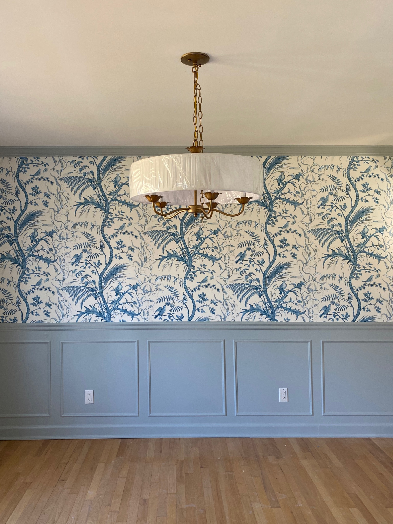 Dining room wallpaper and chandelier 

#LTKhome