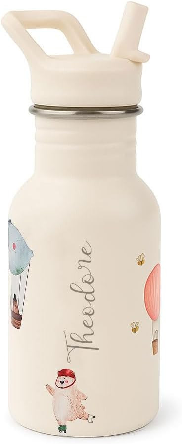J.Børn Personalised Bottle With Straw For Kids 350ML | Hand-Painted Designs | Single-Skinned, Fo... | Amazon (UK)