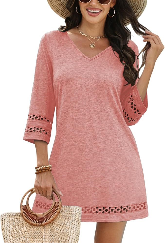 VIMPUNEC Swimsuit Coverup for Women Bathing Suit Cover Up Summer Casual Beach Dress Shirts | Amazon (US)