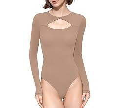 Women's Knot Front Long Sleeve Bodysuit Crew Neck Body Suits Sexy Tops Smoke Cloud Pro Collection | Amazon (US)