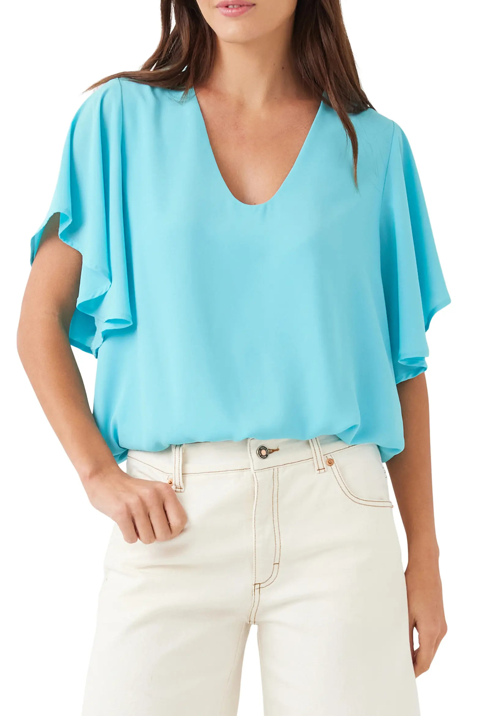 Flutter Sleeve V-Neck Top (Women) | Nordstrom | Nordstrom