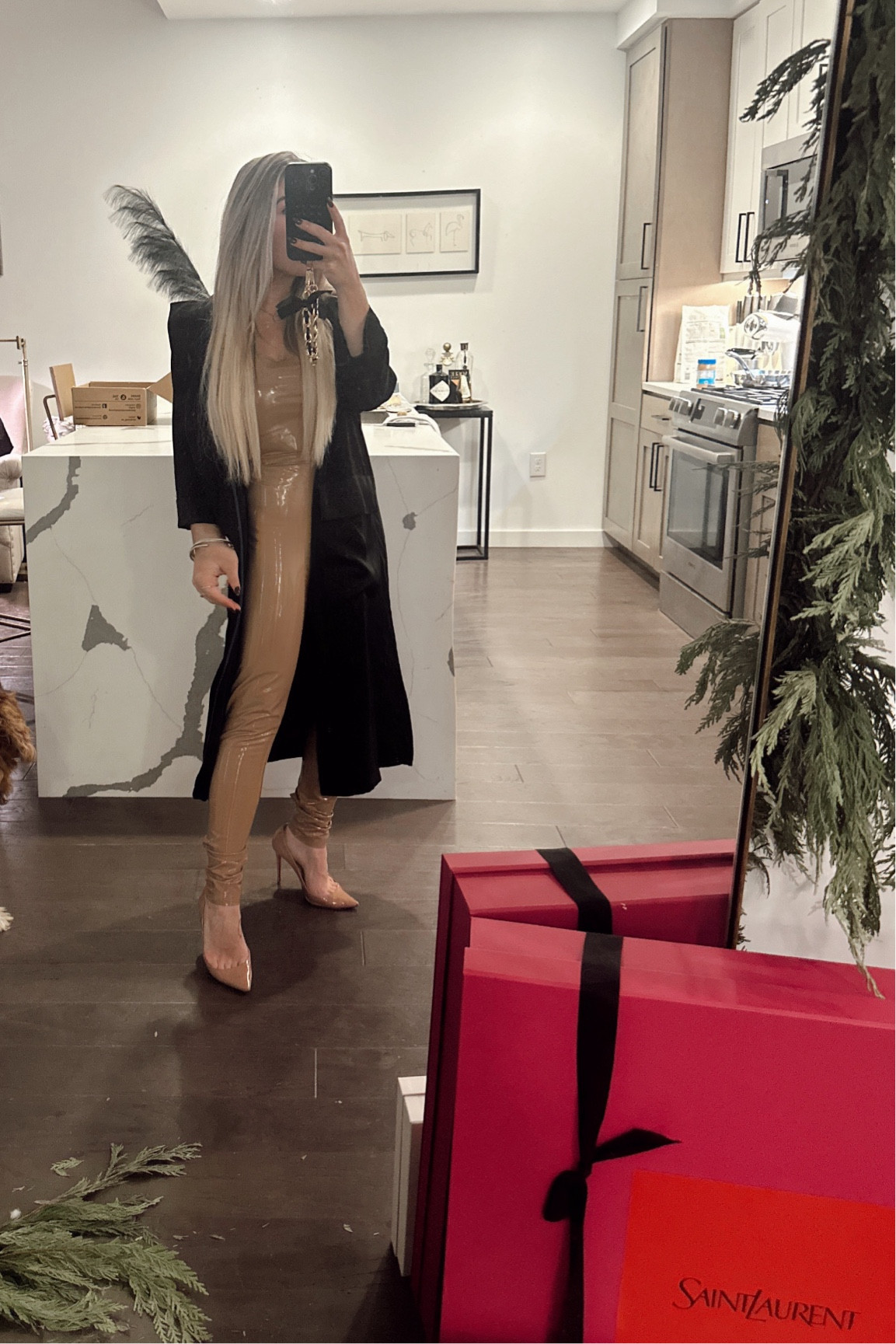 commando leather patent leggings and matching crop top. Wearing an XS in both. Major on sale! Leggings are on sale for $35 regularly $118 🤎 paired with so Kate tan pumps and a black blazer trench 

#LTKSaleAlert #LTKFindsUnder50 #LTKStyleTip