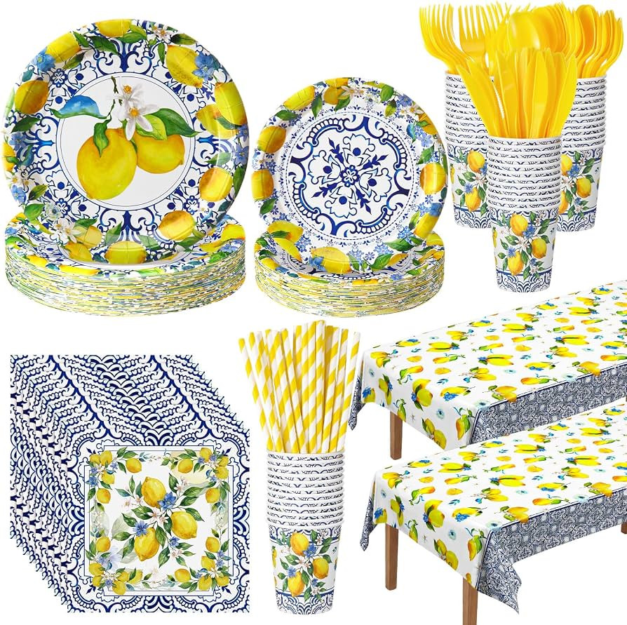 Vesici 452 Pcs Capri Lemon Party Decoration Disposable Tableware Set for 50 | Amazon (US)