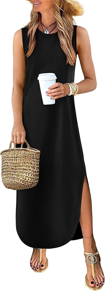 ANRABESS Women Summer Casual Maxi Sundress Sleeveless Loose Split 2026 Trendy Tank Shirt Long Dre... | Amazon (US)