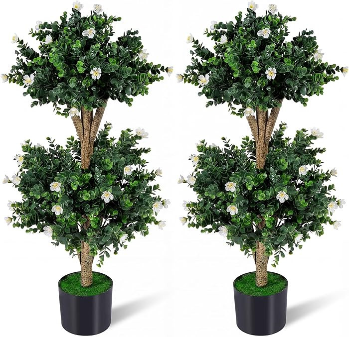 Goplus 3 FT Artificial Double Ball Boxwood Topiary Trees, Set of 2 Faux Bush Plant w/41 Blossoms,... | Amazon (US)