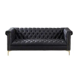 Chic Home Winston Gold Nailhead Trim Button Tufted PU Leather Sofa (Black) | Bed Bath & Beyond