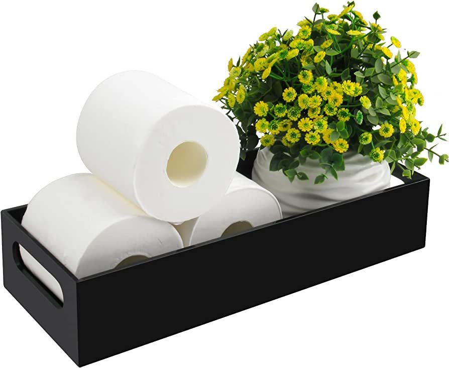 Tasybox Toilet Paper Holder with Storage, Acrylic Toilet Tank Tray, Black Bathroom Trays with Han... | Amazon (US)