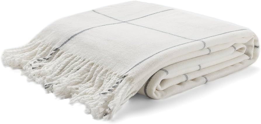 Arus Highlands Collection Tartan Plaid Design Queen Size Throw Blanket Off-White 60" X 80" | Amazon (US)