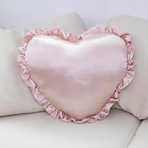 Luxape Heart Pillow - Heart shaped pillow - Ruffle heart throw pillow - Silky satin - coquette decor - cute room decor - bow nursery decor - pink room decor | Amazon (US)