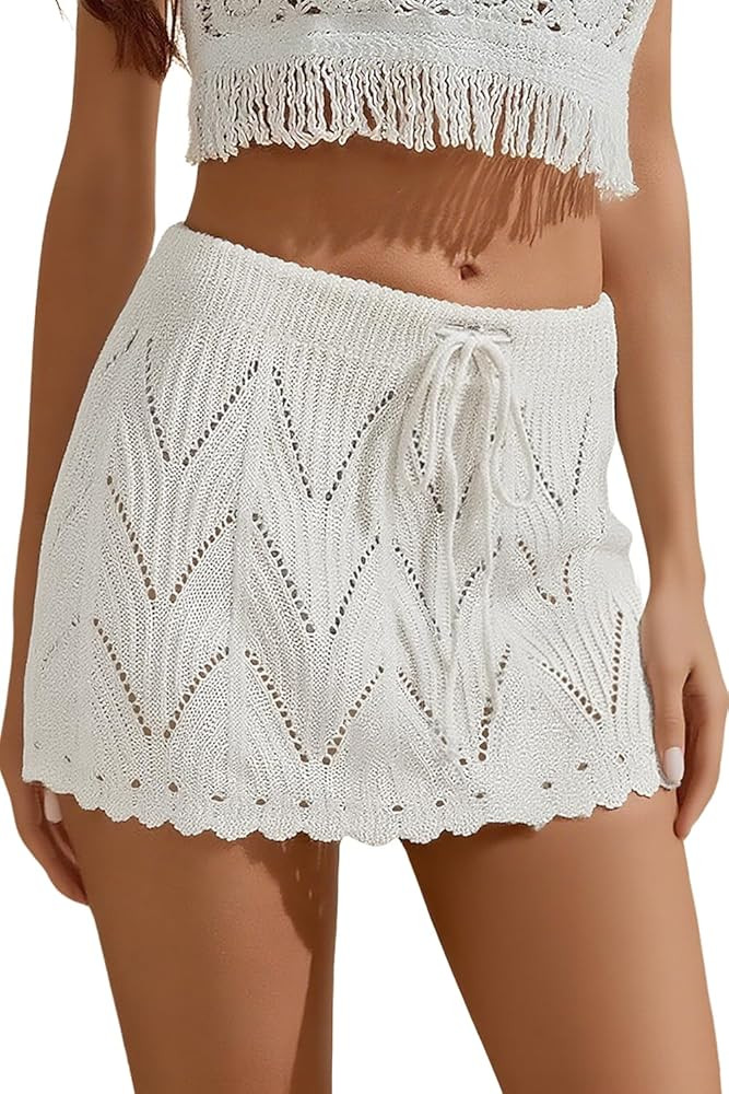 Jumppmile Women's Crochet Cover Up Skirt Mini Knit Swimsuit Coverup for Beach | Amazon (US)