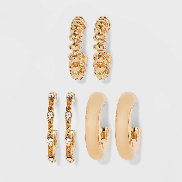 Textured Hoop Trio Earring Set - Wild Fable™ Gold | Target