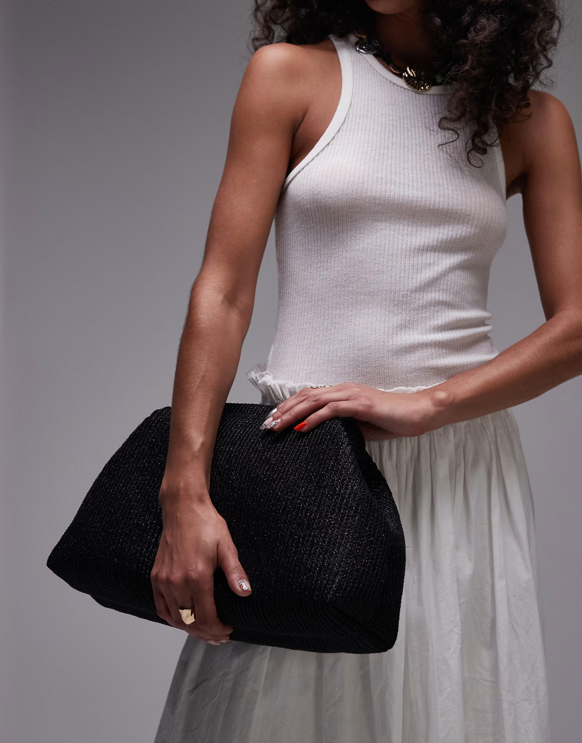 Topshop Geela oversized weave grab clutch bag in black | ASOS | ASOS (Global)