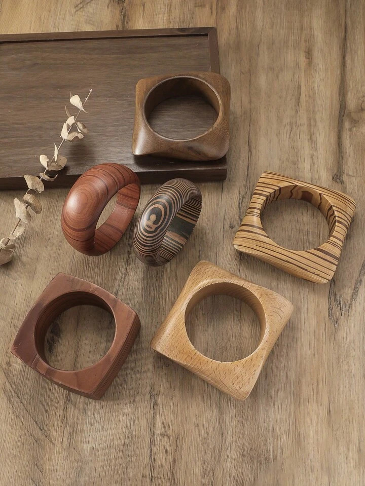 1pc Wide Face Asymmetrical Wooden Fashion Vintage Bracelet For Women (Minor Defect) | SHEIN