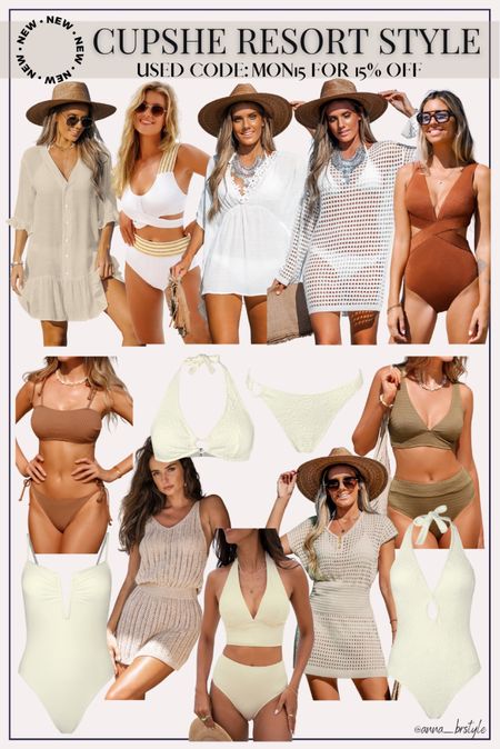 cupshe resort style / spring break or summer vacation outfits / CUPSHE favorites save w/ code MON15 / neutral swim covers / neutral bikinis/ neutral one pieces / neutral swim / vacation wear 

#LTKstyletip #LTKtravel #LTKswim