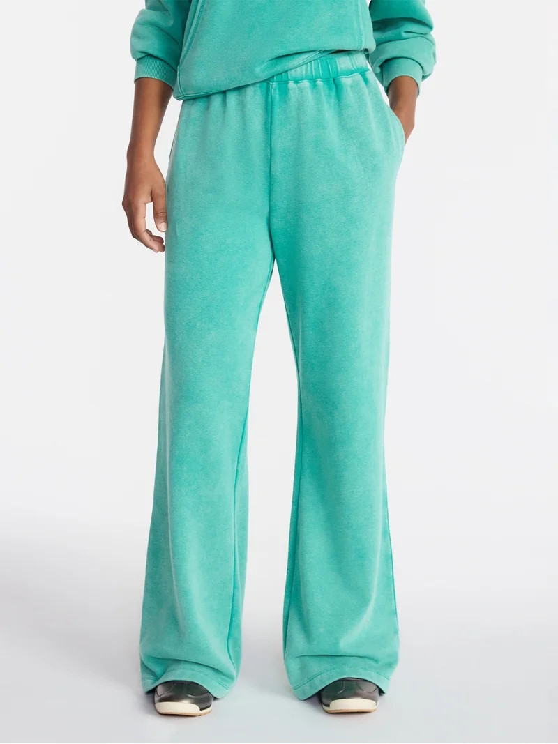 No Boundaries Washed Fleece Wide Leg Pants, 31" Inseam, Women's XXS-XXL | Walmart (US)