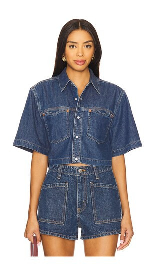 RE/DONE Oversized Crop Shirt in Blue. - size XS | Revolve Clothing (Global)