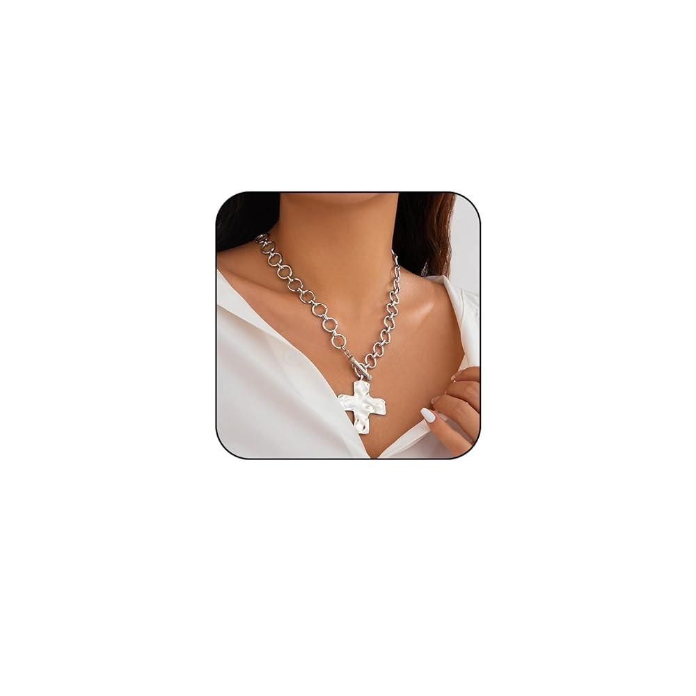 Atiptu Gold Chunky Cross Necklace for Women Statement Cross Pendant Necklace Layered Hammered Bol... | Amazon (US)