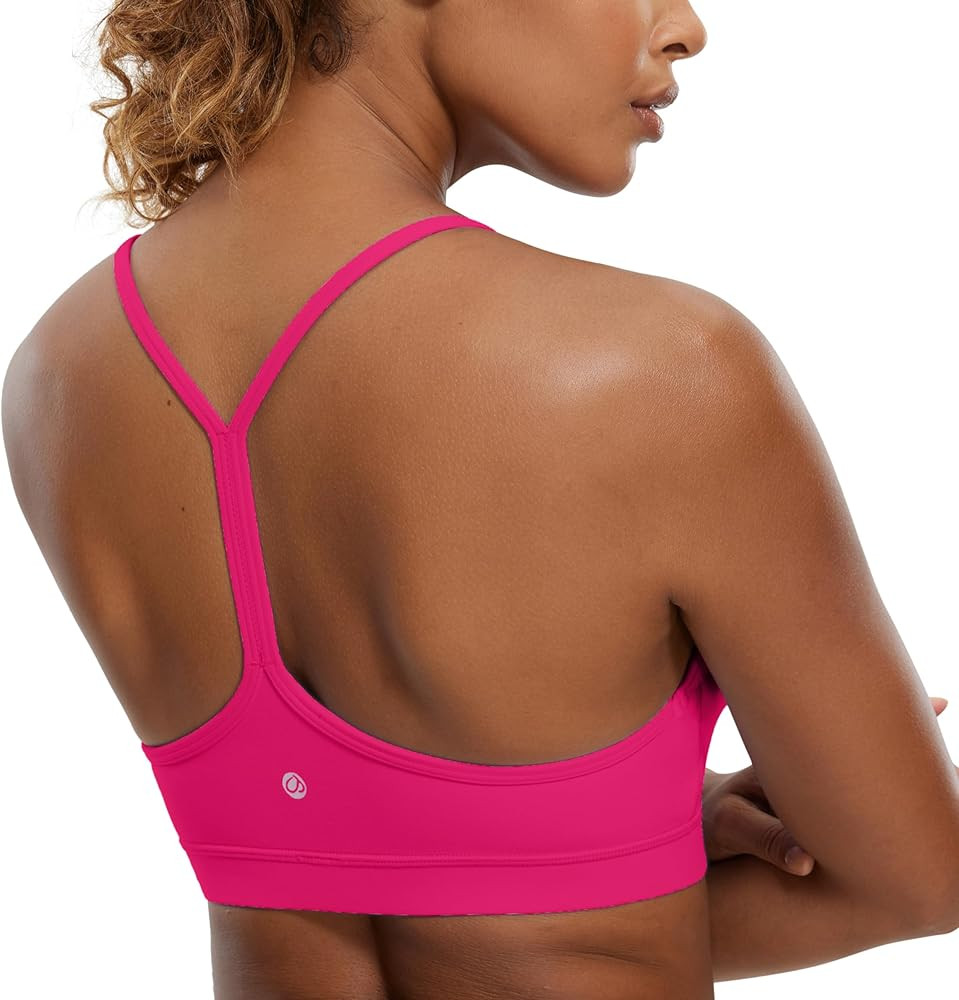 CRZ YOGA Butterluxe Womens Y Back Sports Bra - Padded Racerback Low Impact Spaghetti Thin Strap W... | Amazon (US)