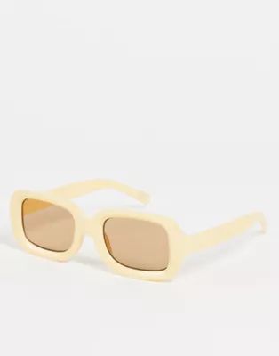 ASOS DESIGN recycled square sunglasses in yellow with tonal lens | ASOS (Global)