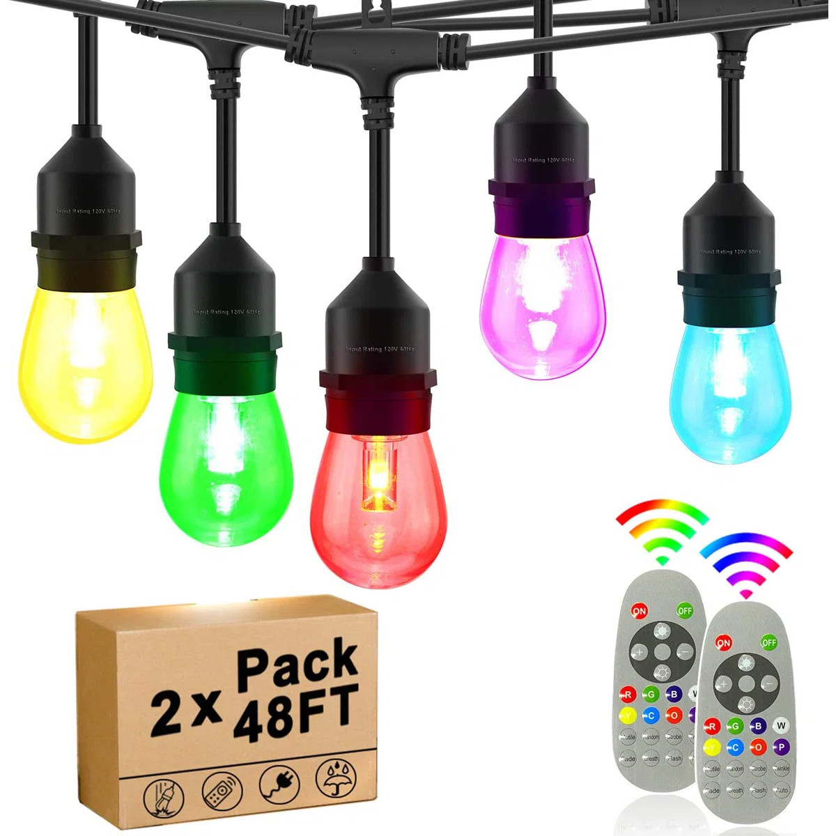 48FT 15-Bulb Outdoor Plug-in Standard String Lights with Shatterproof Color Changing Bulbs & Remo... | Wayfair North America