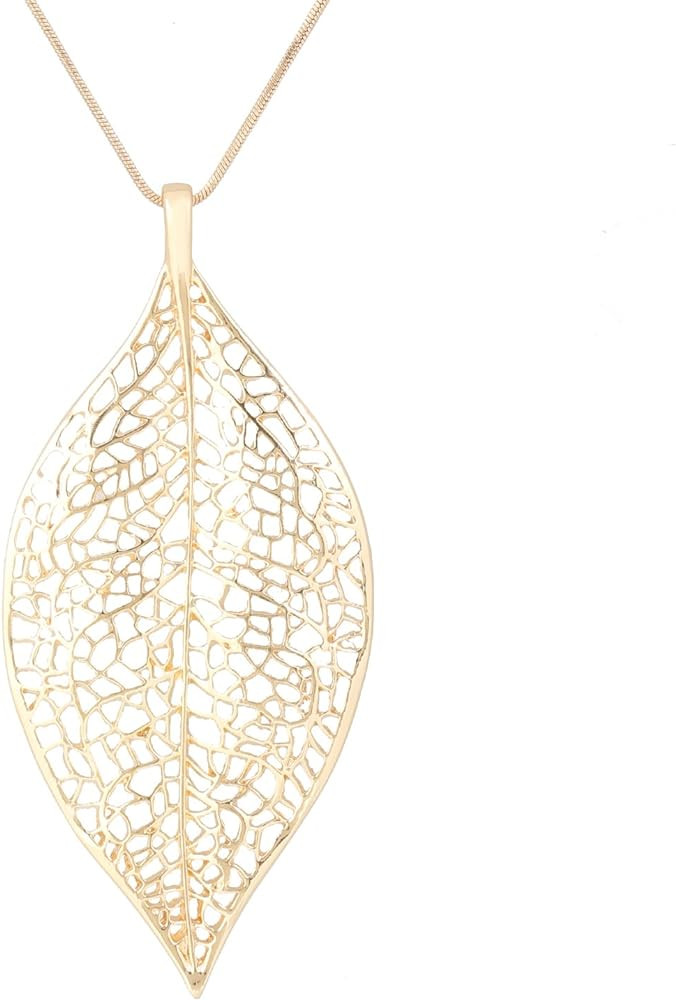 NLCAC Filigree Leaf Pedant Necklace Snake Chain Gorgeous Hollow Leaf Necklace for Women | Amazon (US)