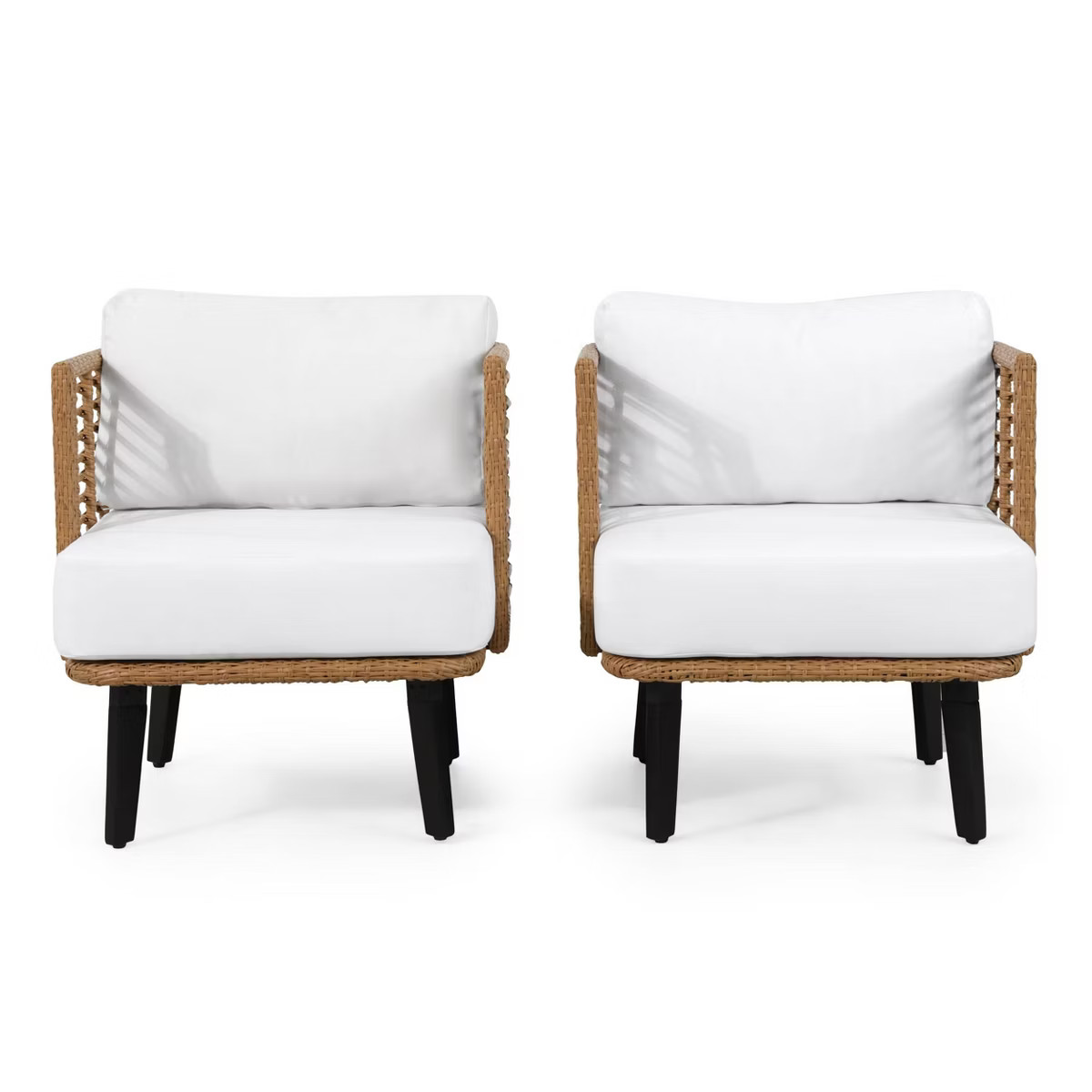 Nic 2pk Outdoor Wicker Club Chairs with Cushions - Light Brown/White - Christopher Knight Home | Target