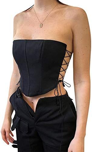 Sexy Women Push Up Bustiers Corsets Strapless Off Shoulder Slim Crop Tops Clubwear Party Outwear | Amazon (US)