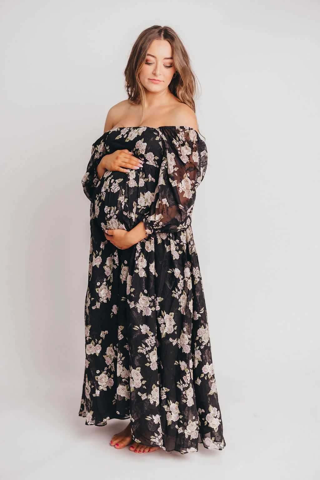 Mona Maxi Dress in Black/Beige Floral - Bump Friendly | Worth Collective
