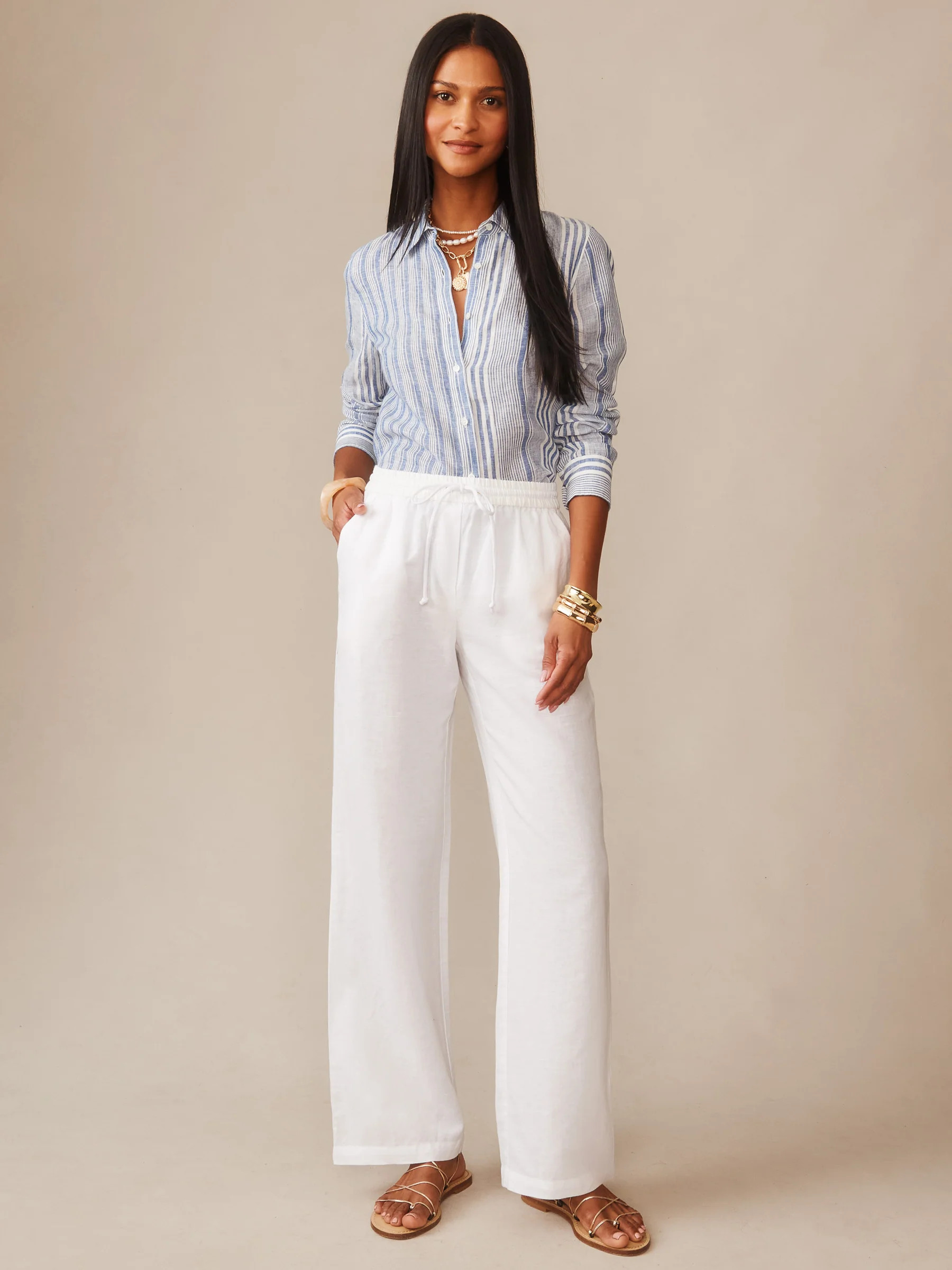 White Solid Irene Linen Pants | Women's Pants | J.McLaughlin | J.McLaughlin