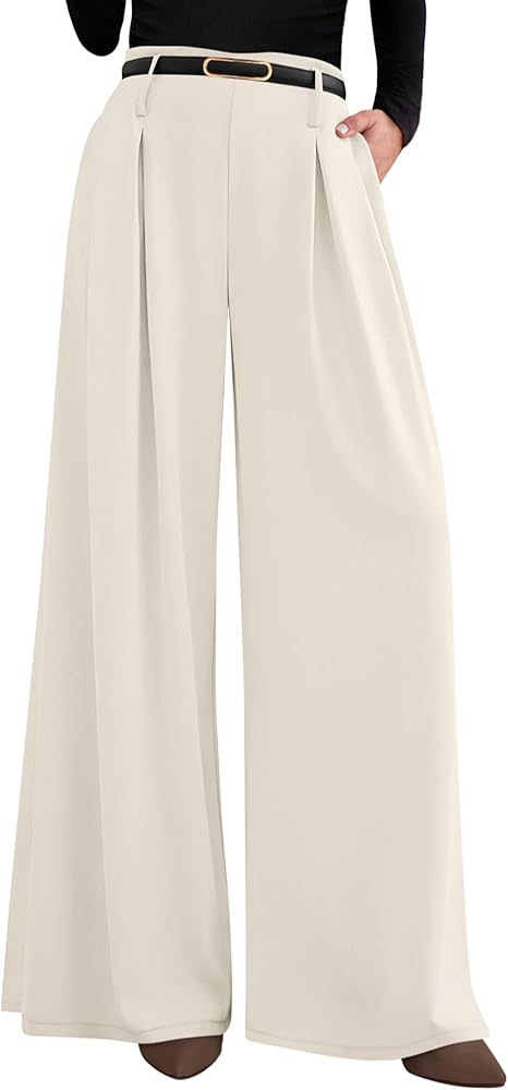 PRETTYGARDEN Womens Spring Wide Leg Trousers 2026 High Elastic Waist Loose Pleated Long Flowy Pal... | Amazon (US)