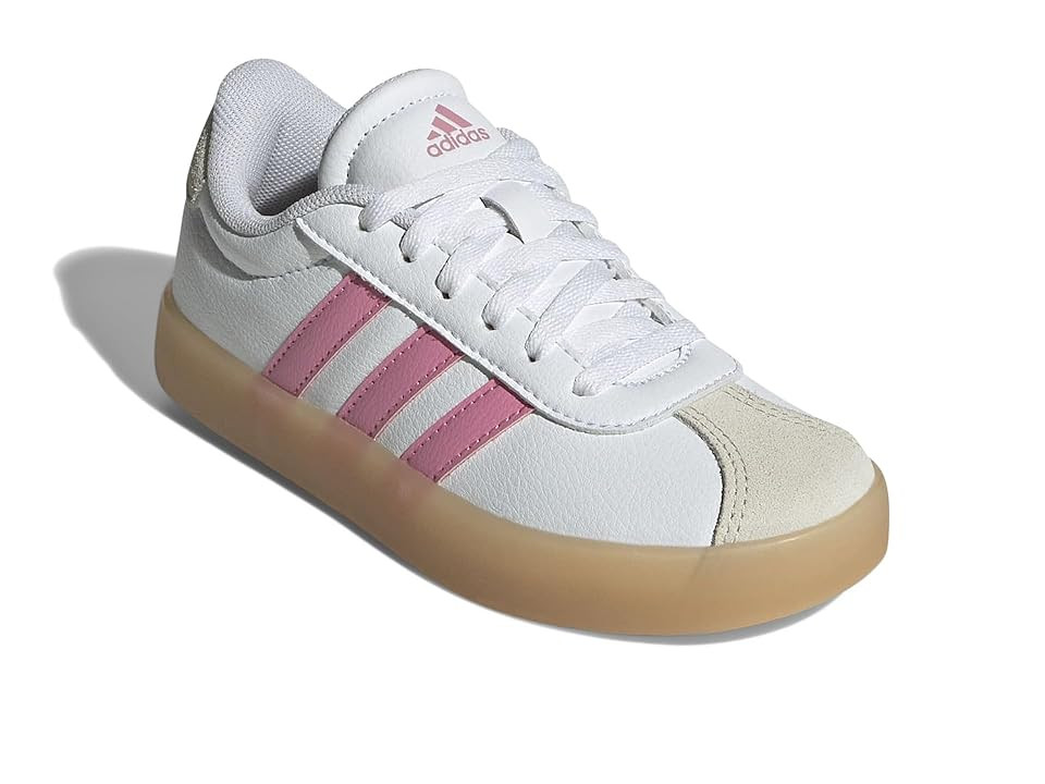 adidas Kids Vl Court 3.0 Shoes (Big Kid) Kids Shoes White/Bliss Pink/Alumina : 2.5 Little Kid M, Leather | Zappos